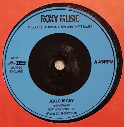 Roxy Music Jealous Guy 1981 Blue Injection Moulded Labels Vinyl