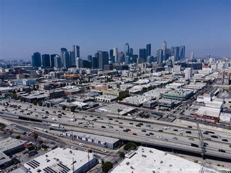 Downtown Los Angeles Skyline seen from south of the 10 Freeway. - Drone ...