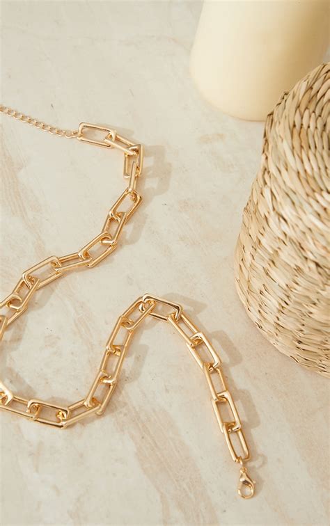 Gold Chunky Square Chain Link Necklace Prettylittlething Aus