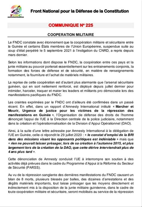 Le Fndc Affiche Son Inqui Tude Face La Coop Ration Militaire Entre La