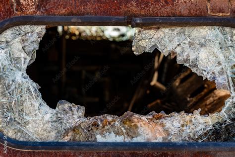 Bullet Hole In Armor Piercing Glass Armor Piercing Glass Of Damaged Military Infantry Fighting