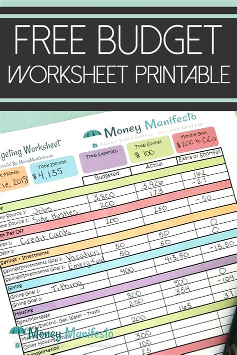 Free Monthly Budget Worksheets