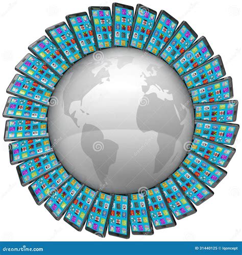Smart Cell Phones Around World Global Connections Stock Illustration