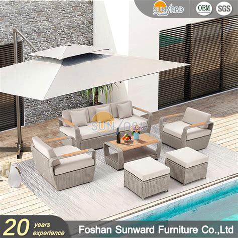 Modern Chinese Patio Garden Outdoor Hotel Terrace Wicker Rattan Sofa