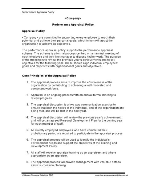 Performance Appraisal Policy Template