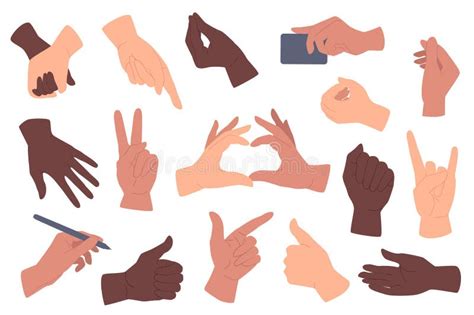 Hands Gestures Set Graphic Elements In Flat Design Bundle Of Caucasian