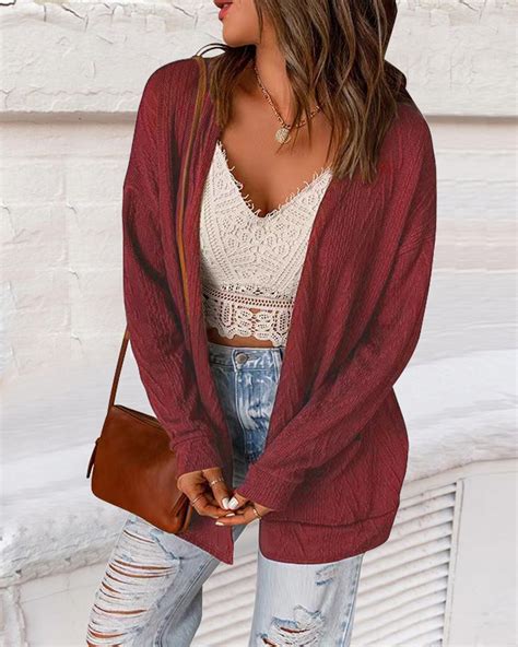 Plus Size Long Sleeve Open Front Cardigan