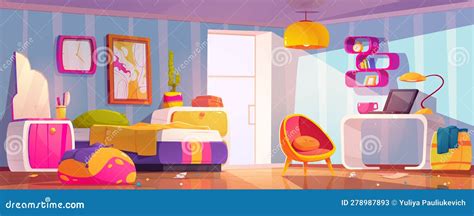 messy bedroom  untidy bed chaos  clutter stock vector