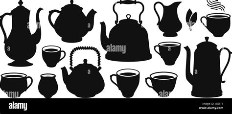 Tea Set Silhouette Kettle Teapot Cup Creamer Icon Or Symbol