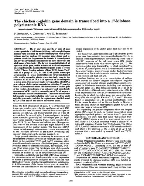 PDF The Chicken Globin Gene Domain Is Transcribed Into A 17