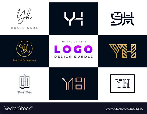 Initial Letters Yh Logo Design Bundle Royalty Free Vector