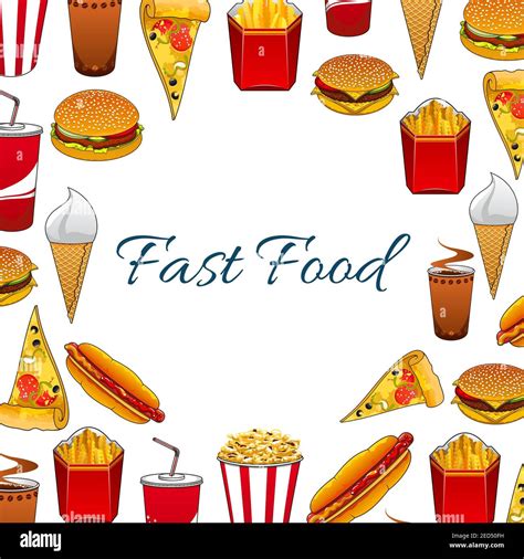 Fast Food Poster With Vector Sandwich Burger Cheeseburger Pizza