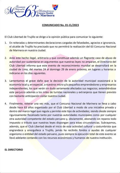 Concurso De Marinera No Se Realizará En Trujillo Alcalde Negó Permiso Al Club Libertad Infobae