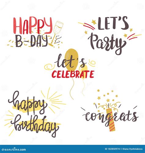 Happy Birthday Hand Lettering Set Stock Vector Illustration Of