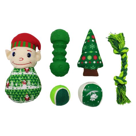 Holiday Time Dog Toys Stocking Green 6 Pieces