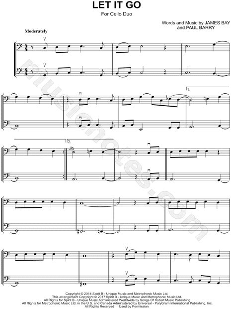 James Bay Let It Go Cello Duet Sheet Music In C Major Download And Print Sku Mn0185488