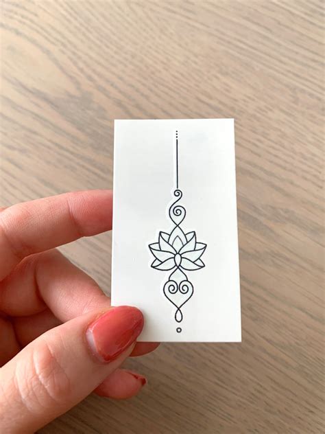 Unalome Lotus Heart Set Of 2 Temporary Tattoo Etsy