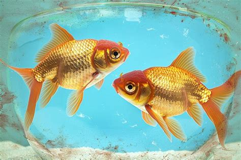 Premium Photo Two Goldfish In Fish Bowl Isolated