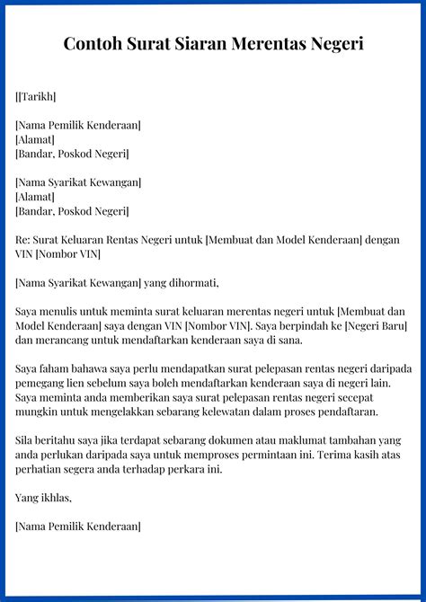 Surat Pelepasan Rentas Negeri Format Dan Contoh