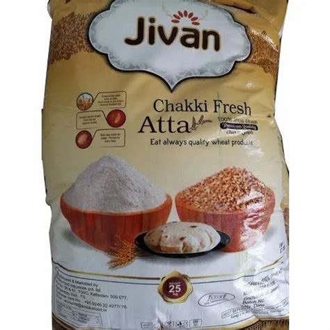 Indian Whole Wheat Jivan Chakki Fresh Atta Packaging Size 25kg