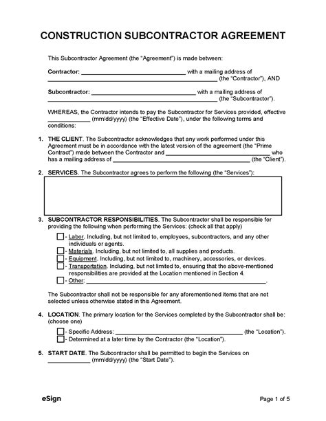 Free Subcontractor Agreement Templates Pdf Word