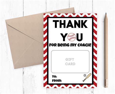 Baseball Coach T Card Printable Coach T Card Holder Etsy