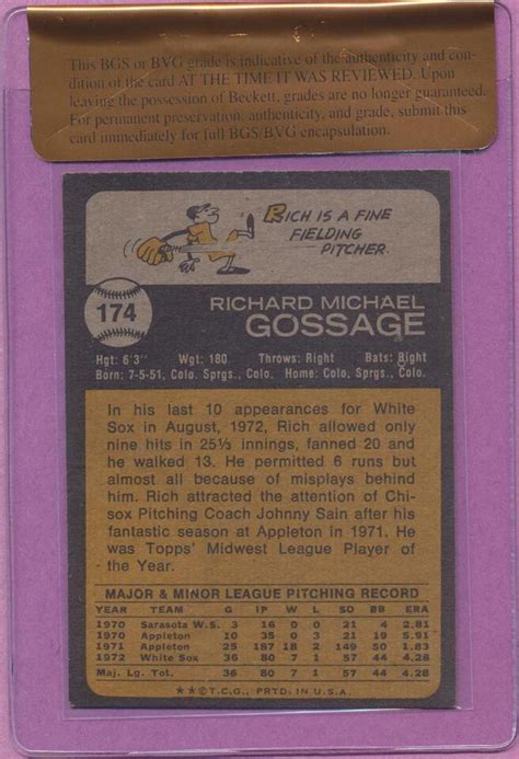 1973 Topps Rich Gossage 174 HOF RC White Sox Rookie BVG 8 CENTERED EBay