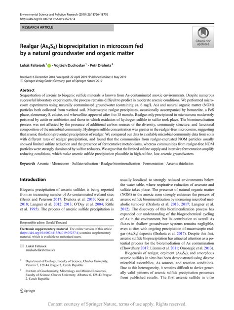 Realgar As4S4 Bioprecipitation In Microcosm Fed By A Natural