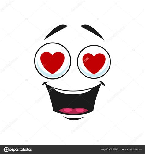 Cartoon Face Red Hearts Eyes Open Smiling Mouth Vector Love Stock