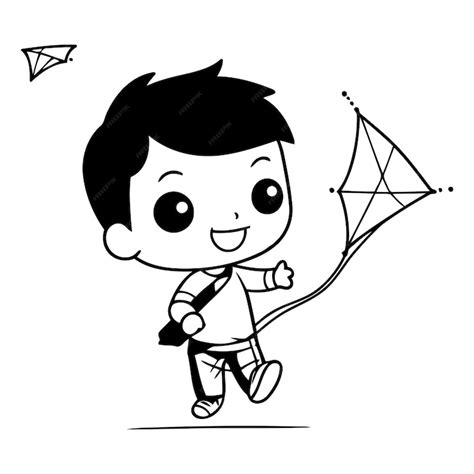 Premium Vector Cute Boy Playing Kite Vector Illustration Cartoon