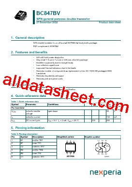 BC847BVN Datasheet PDF Nexperia B V All Rights Reserved