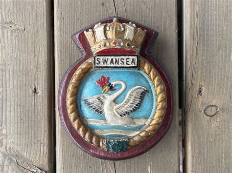 Vintage Hmcs Swansea Cast Ships Badge Wall Plaque Military Wall Decor