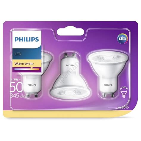 CONJUNTO 3x Lâmpada LED Philips GU10 4 7W 230V Lampamania