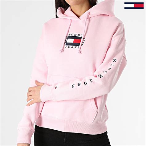 Tommy Jeans Sweat Capuche Femme Box Flag Rose