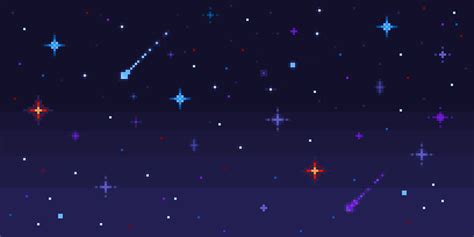 Pixel art night sky. Starry space with shooting stars, 8 bit pixelated By WinWin_artlab ...