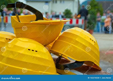 Safety Helmets on a Construction Site Stock Photo - Image of protection ...