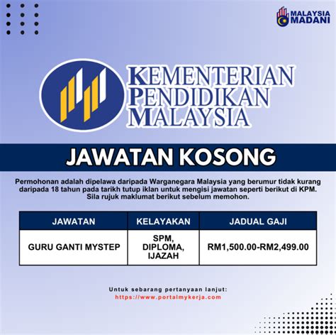 Jawatan Kosong Guru Ganti MyStep Minima Kelayakan SPM Gaji RM1 500 RM2