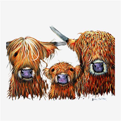 Cow Print Scottish Highland We 3 Coos On Grey By Shirley Macarthur B