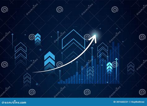 Blue Abstract Financial Chart With Up Trend And Arrow Line Graph In