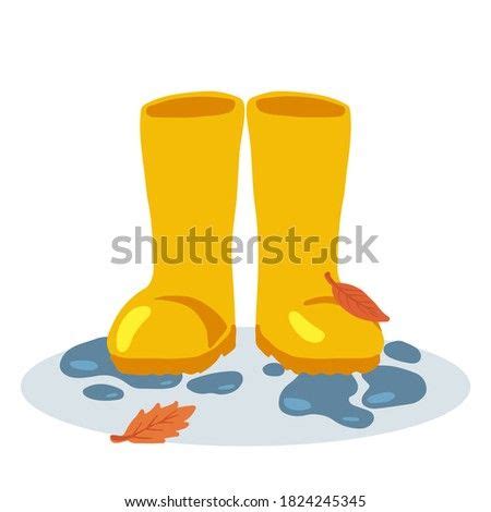 Yellow Rubber Rain Boots In A Front View With Water Splashes And Yellow