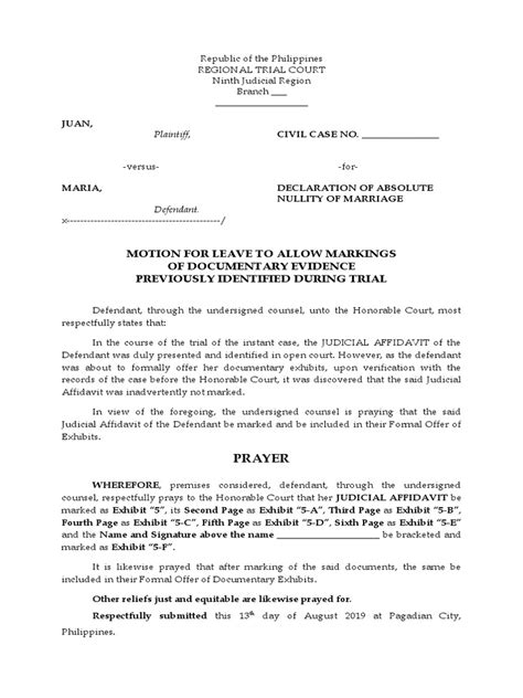 Motion For Leave Sample Pdf Affidavit Separation Of Powers