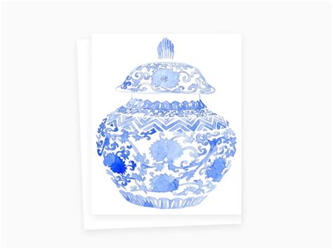 Watercolor Blue Chinoiserie Ginger Jar Card Chinoiserie Note Etsy