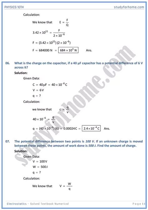 Electrostatic Solved Textbook Numericals Physics Th