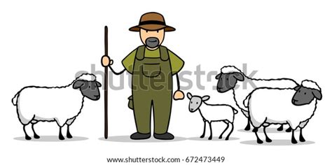 Cartoon Sheperd Flock Sheep Lamb Stock Illustration