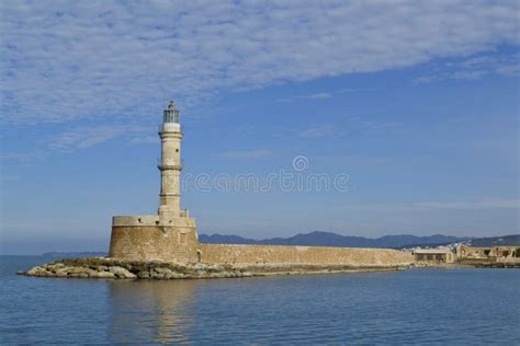 De Egyptische Vuurtoren Bij De Oude Venetiaanse Haven Van Rethymno