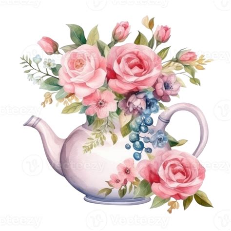 Watercolor Teapot With Flowers Isolated 26847577 PNG