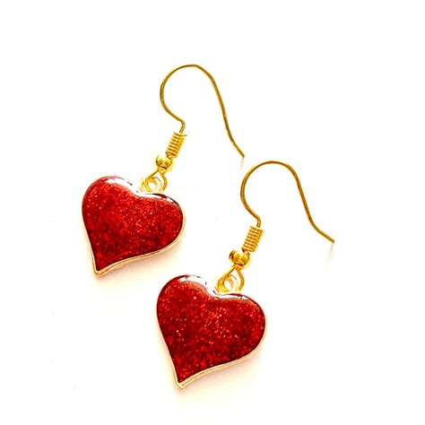 Valentines Day Earrings Mothers Day Love Earrings Sparkly Red Heart