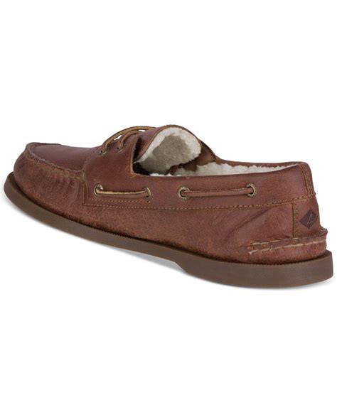 Sperry Top Sider Men S A O Eye Faux Fur Lined Boat Shoes In Tan