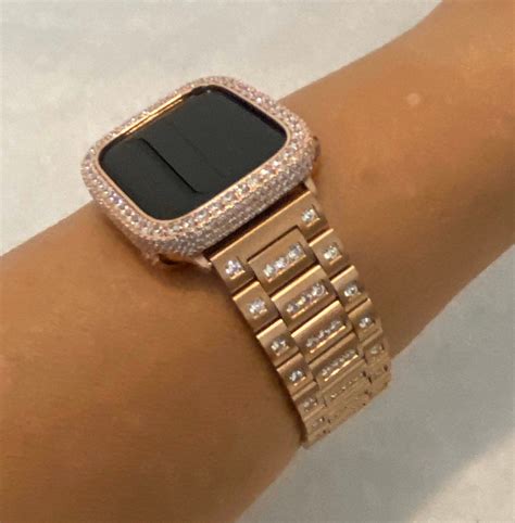 Luxury Apple Watch Band Crystal And Or Lab Diamond Bezel Cover Rose Gold 38mm 40mm 42mm 44mm