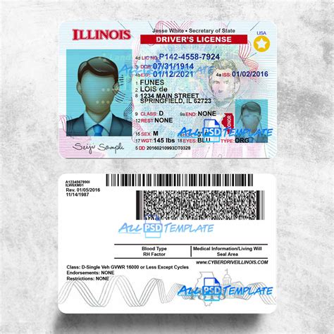 Illinois Drivers License PSD Template (V 2) - FAKE PSD TEMPLATES